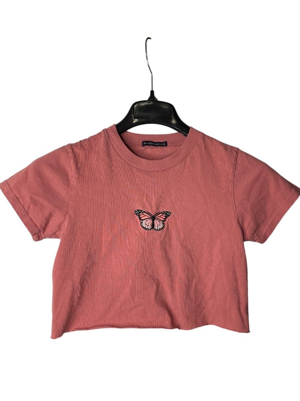 Brandy Melville Cut Off Tee Crop Top One Size Embroidered Butterfly Cotton